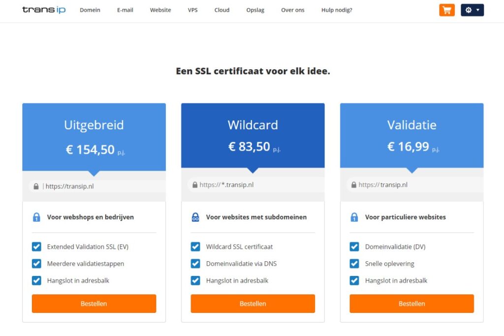 aanbod ssl certificaten transip