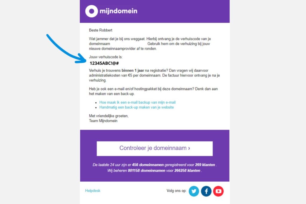 email mijndomein verhuiscode