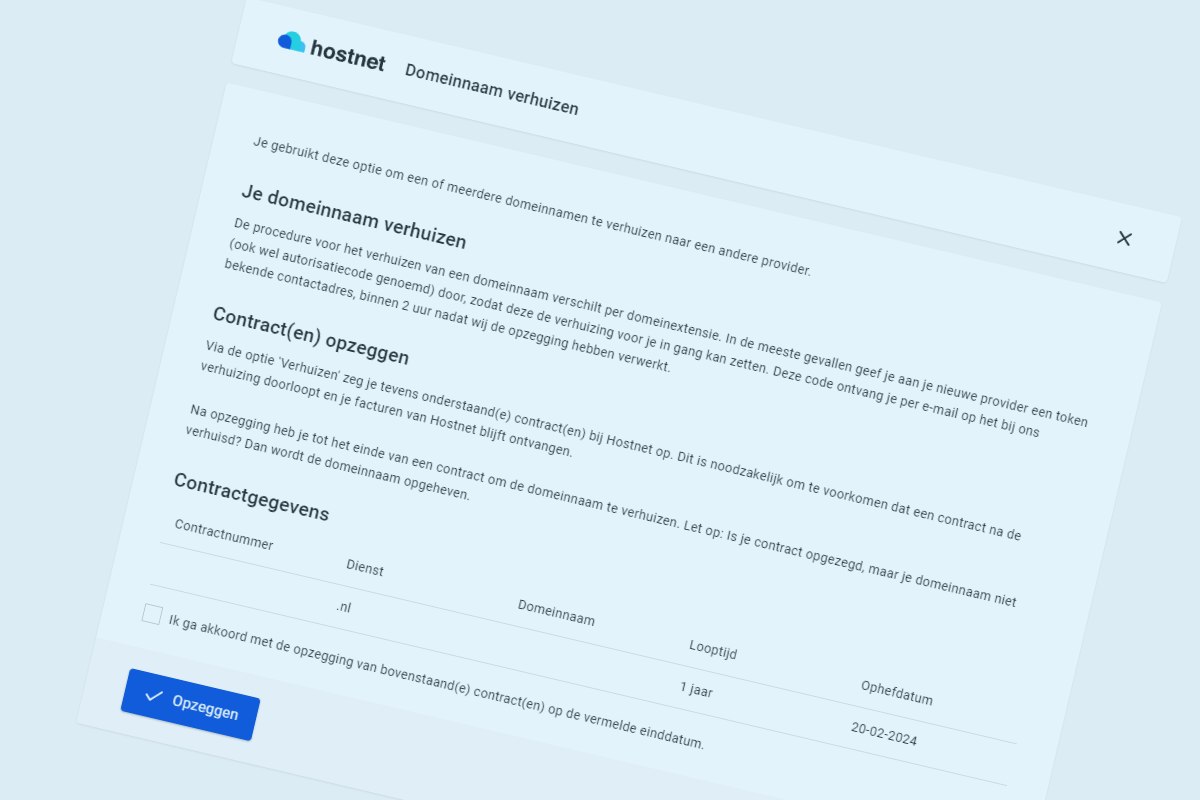 hostnet verhuiscode
