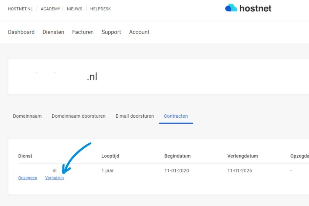 hostnet verhuisprocedure