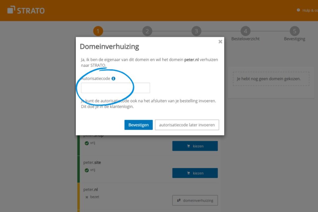 verhuiscode opgeven bij strato