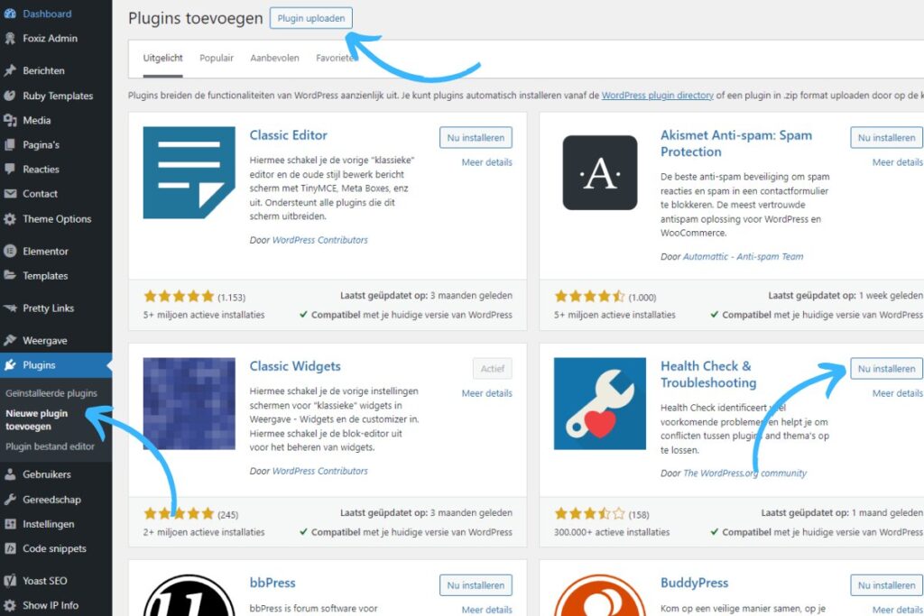 wordpress plugins installeren